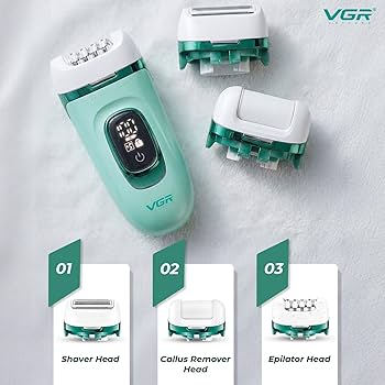 جهاز إزالة الشعر النسائي الاحترافي VGR V-762 المتكامل (3 في 1) لنعومة فائقة