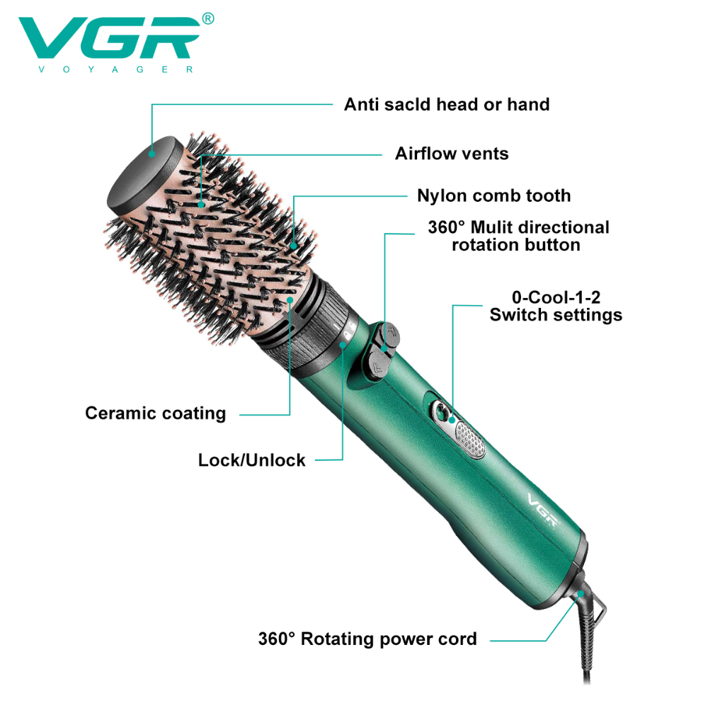 فرشاة ومجفف الشعر الأيونية VGR V-498 الاحترافية (3 في 1) لتجفيف وتصفيف مثالي