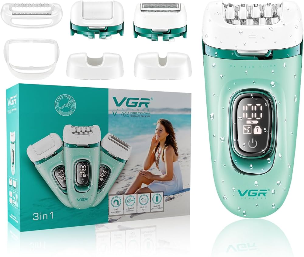 جهاز إزالة الشعر النسائي الاحترافي VGR V-762 المتكامل (3 في 1) لنعومة فائقة