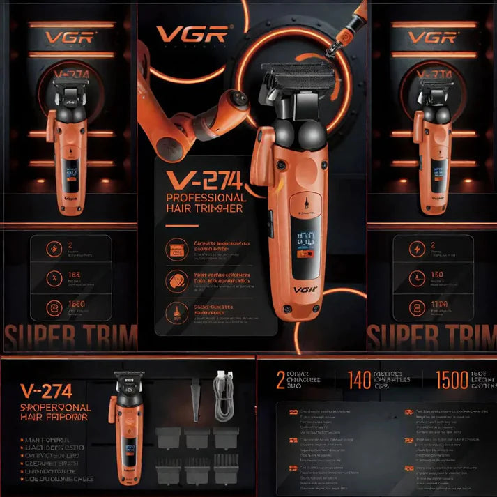 ماكينة حلاقة وتحديد الشعر واللحية الاحترافية VGR V-274 بشاشة ديجيتال