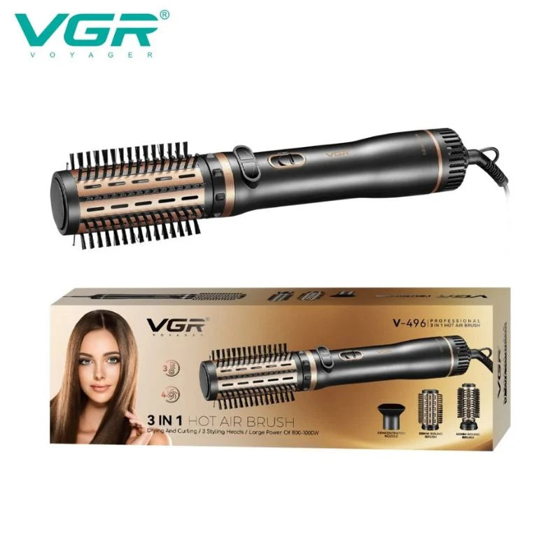 فرشاة ومجفف الشعر الأيونية VGR V-496 بالهواء الساخن (3 في 1) لنعومة وكثافة فائقة